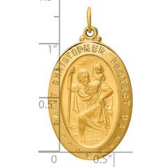 14k Solid Polished/Satin Large Oval St. Christopher Medal