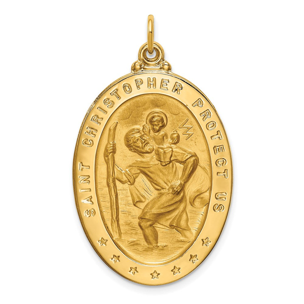 14k Solid Polished/Satin Large Oval St. Christopher Medal - 2