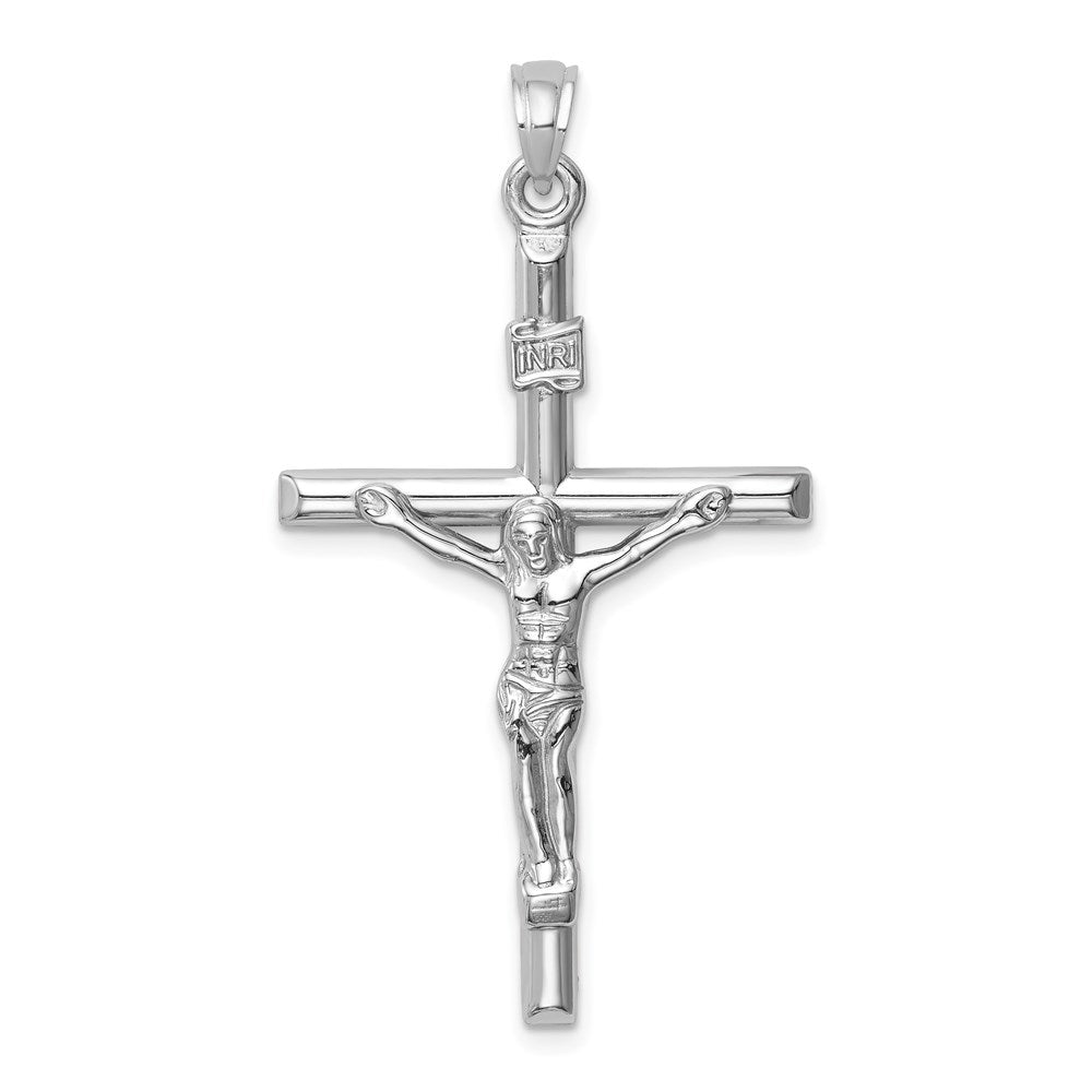 14k White Gold Hollow Crucifix Pendant - 2