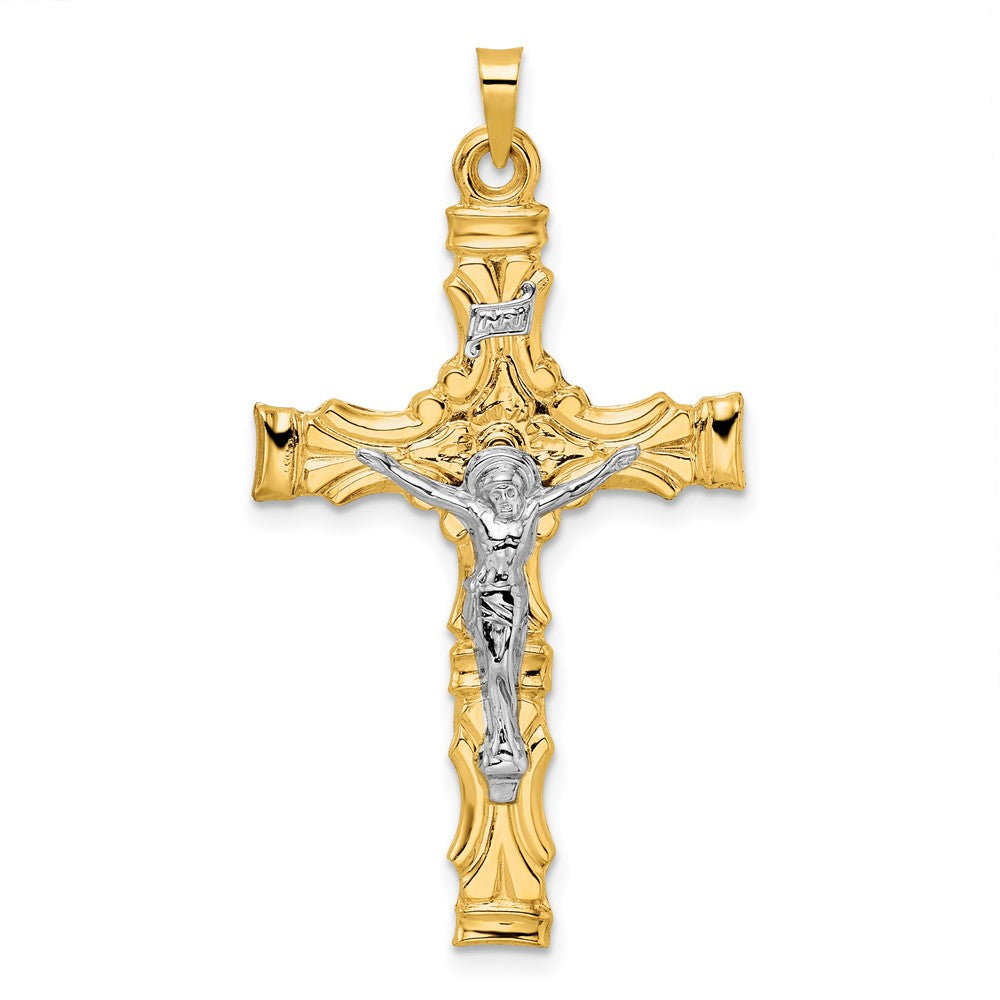 14k Two-tone Solid INRI Crucifix Pendant - 3
