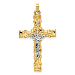 14k Two-tone Solid INRI Crucifix Pendant - 3