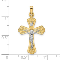 14k Two-tone Polished Solid INRI Crucifix Pendant - 2