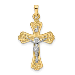 14k Two-tone Polished Solid INRI Crucifix Pendant - 2