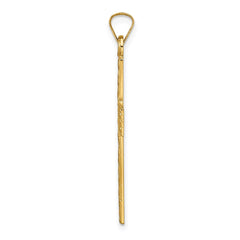 14k Polished Wood Texture Solid Cross Pendant
