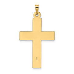 14k Polished Wood Texture Solid Cross Pendant