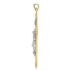 14k Two-tone Polished Hollow INRI Budded Crucifix Pendant