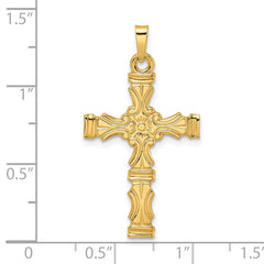 14k Polished Solid Floral Center Cross Pendant