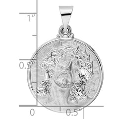 14k White Gold Polished and Satin Hollow Jesus Face Disc Pendant - 3