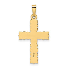 14k Polished and Textured Solid Floral Cross Pendant - 2