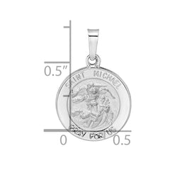 14k White Gold Polished and Satin Hollow St Michael Medal Pendant - 2