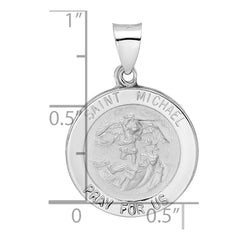 14k White Gold Polished and Satin Hollow St Michael Medal Pendant - 3