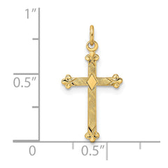 14k Polished and Textured Solid Diamond Shape Cross Pendant