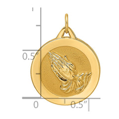 14k Polished and Satin Solid Praying Hands Disc Pendant - 2