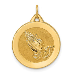 14k Polished and Satin Solid Praying Hands Disc Pendant - 2