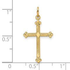 14k Polished and Textured Solid Diamond Shape Cross Pendant - 2