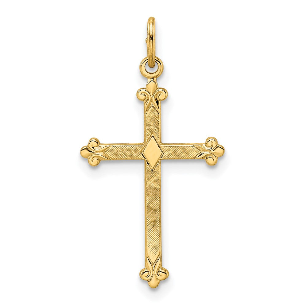 14k Polished and Textured Solid Diamond Shape Cross Pendant - 2