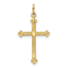 14k Polished and Textured Solid Diamond Shape Cross Pendant - 2