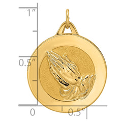 14k Polished and Satin Solid Praying Hands Disc Pendant - 3