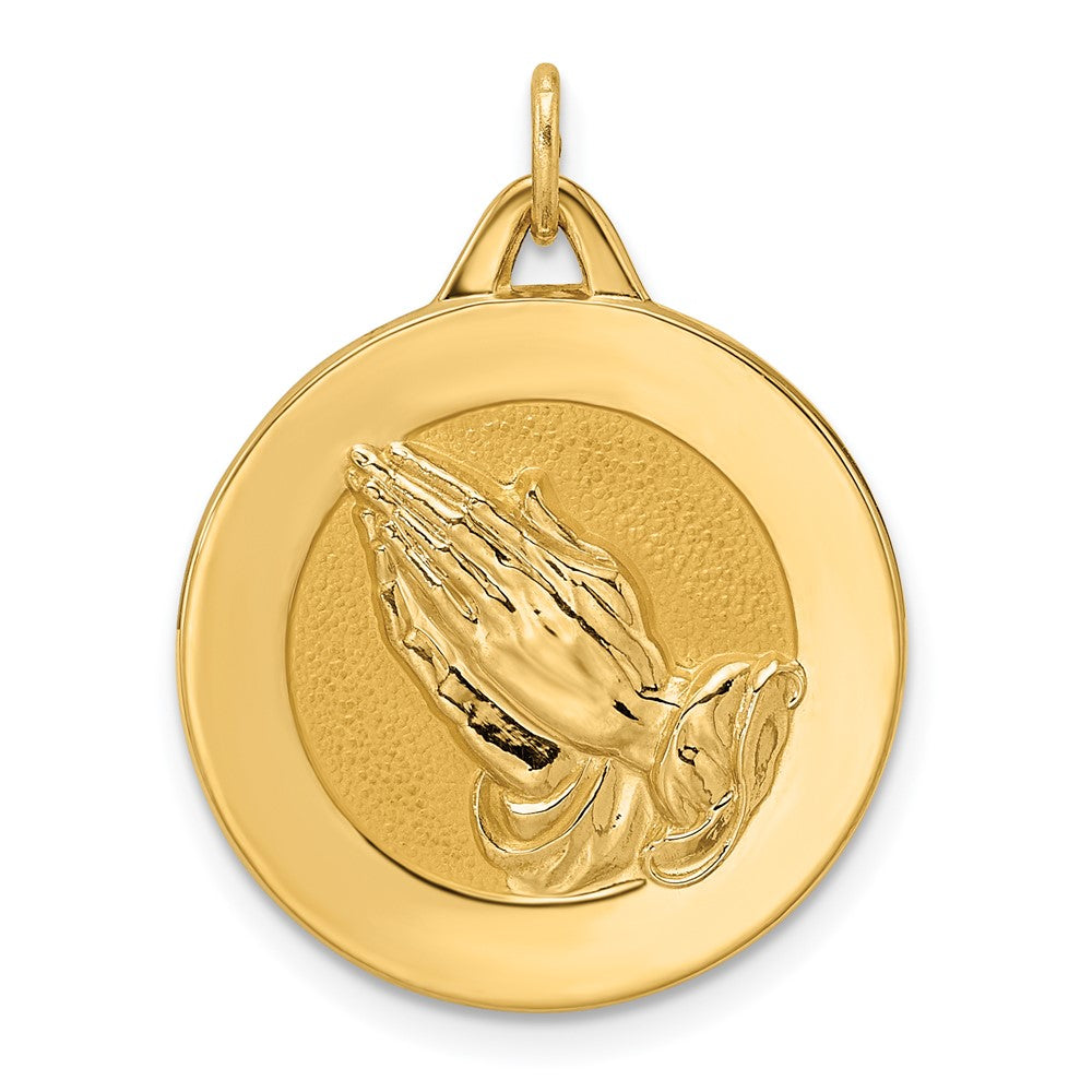 14k Polished and Satin Solid Praying Hands Disc Pendant - 3