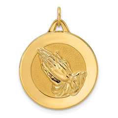 14k Polished and Satin Solid Praying Hands Disc Pendant - 3