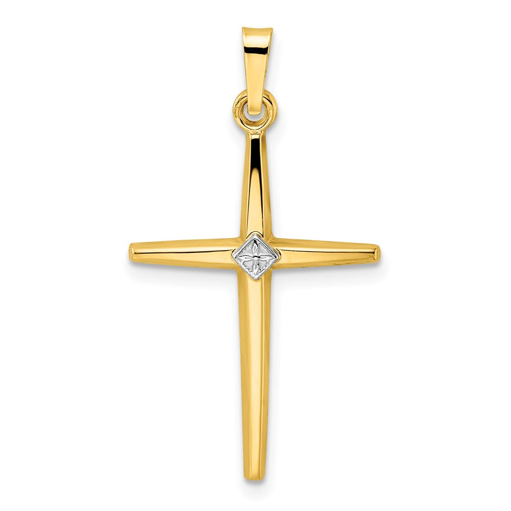 14k Two-tone Polished Solid Diamond Shape Center Cross Pendant - 2