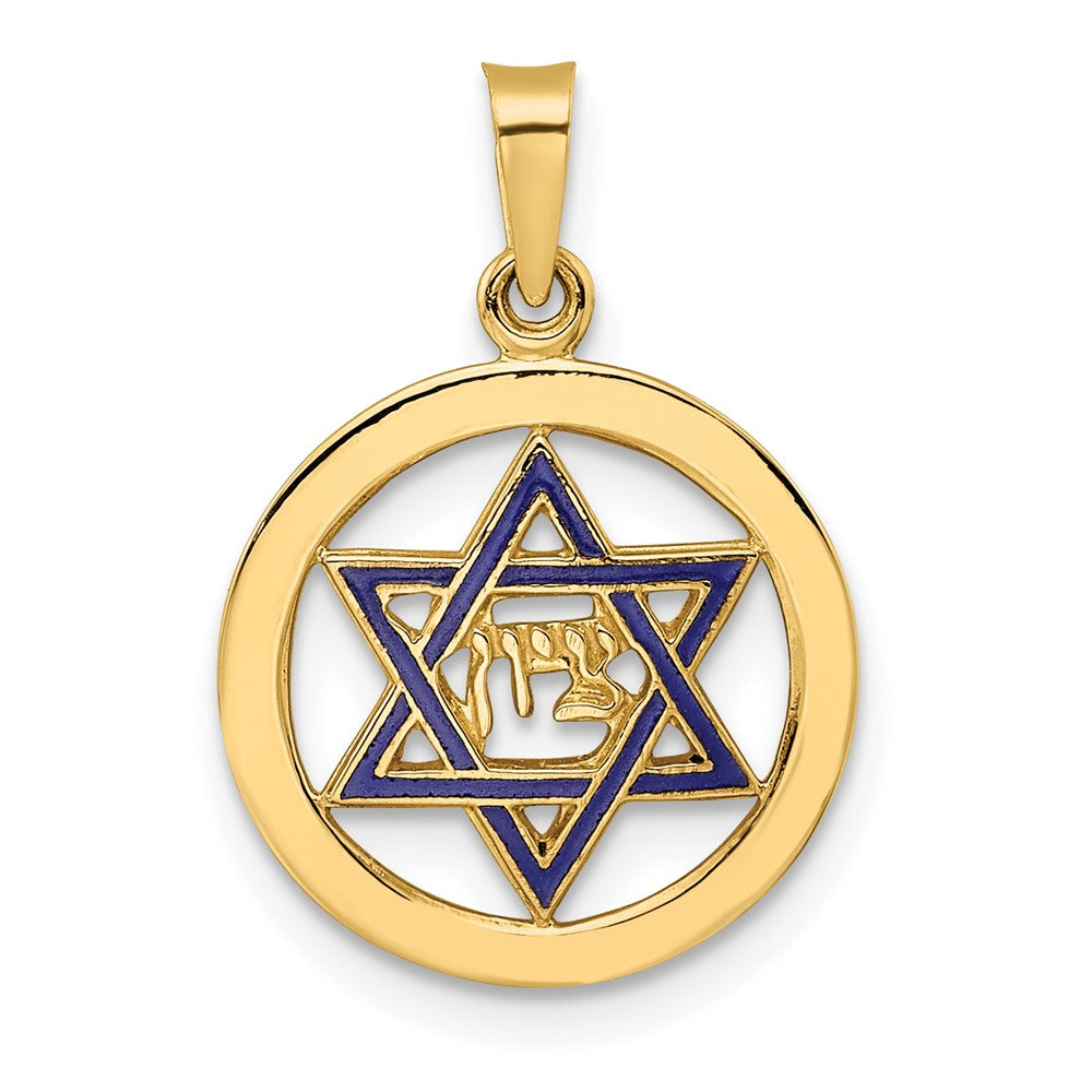 14k Polished and Enameled Solid Star of David Pendant - 2