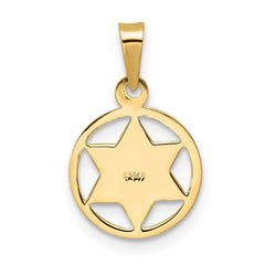 14k Polished Solid Enameled Star of David in Frame Pendant