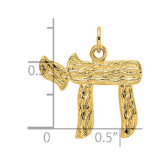 14k Polished and Textured Solid Chai Symbol Pendant - 3