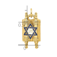 14k Polished Solid Torah and Enameled Star of David Pendant
