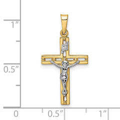 14k Two-tone Polished Solid INRI Crucifix Pendant - 6
