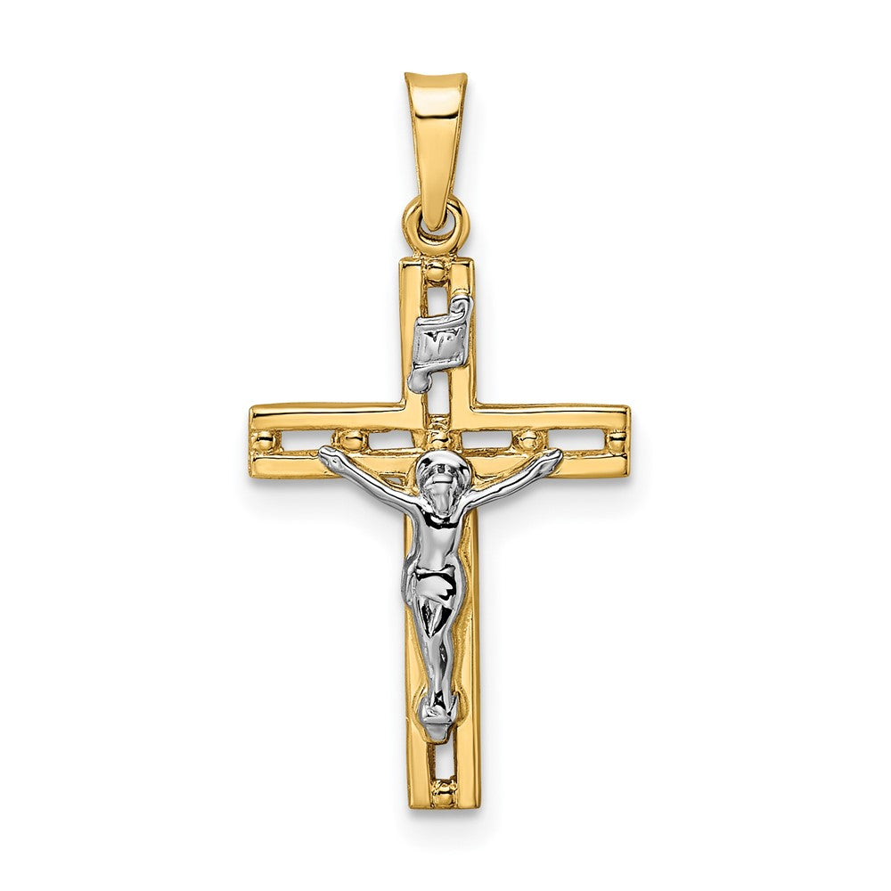 14k Two-tone Polished Solid INRI Crucifix Pendant - 6