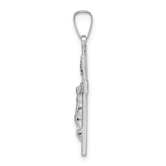 14k White Gold Polished Solid INRI Striped Crucifix Pendant - 2