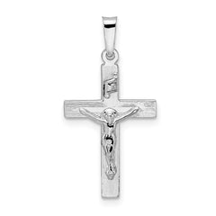 14k White Gold Polished Solid INRI Striped Crucifix Pendant - 2