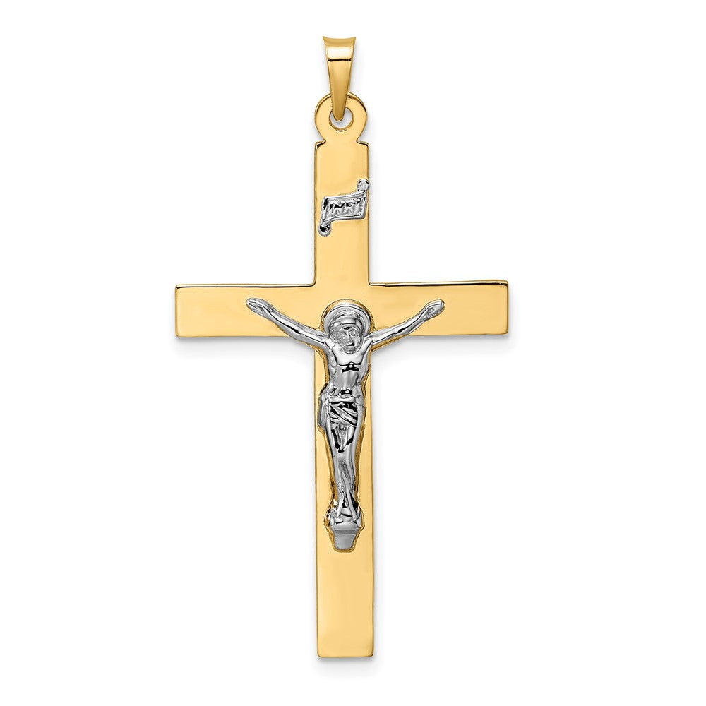 14k Two-tone Polished Solid INRI Crucifix Pendant - 12