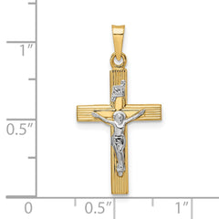 14k Two-tone Polished Solid INRI Crucifix Pendant - 11