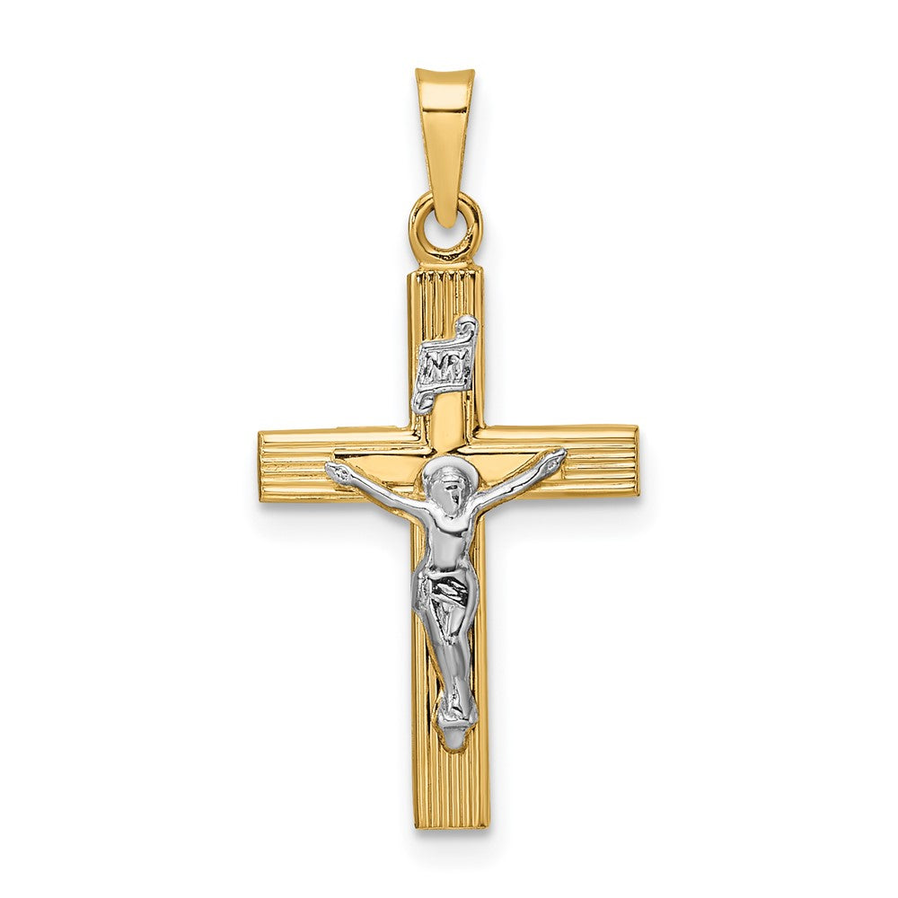 14k Two-tone Polished Solid INRI Crucifix Pendant - 11
