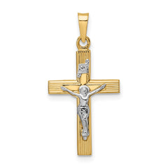 14k Two-tone Polished Solid INRI Crucifix Pendant - 11