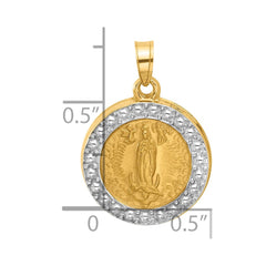 14k and Rhodium Hollow Lady of Guadalupe Pendant