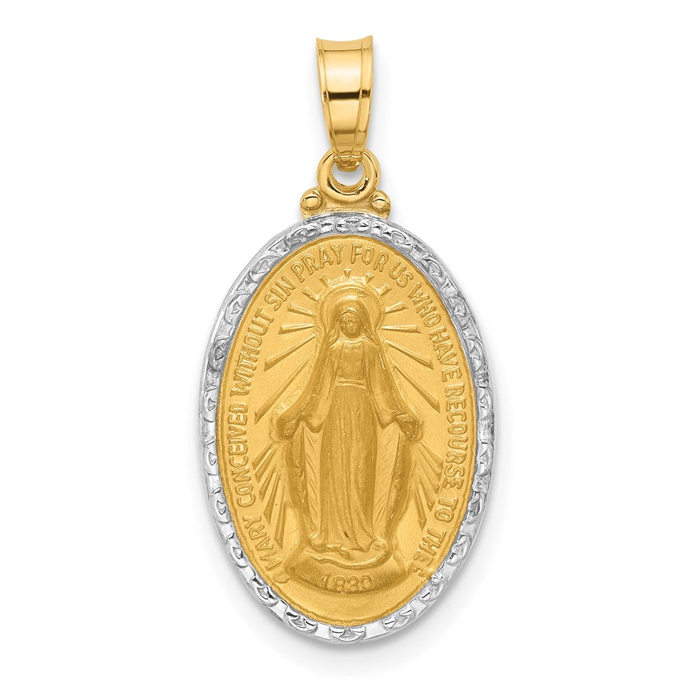 14K with Rhodium Satin and Polished Miraculous Medal Solid Oval Pendant - 4