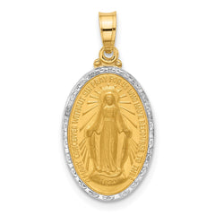14K with Rhodium Satin and Polished Miraculous Medal Solid Oval Pendant - 4