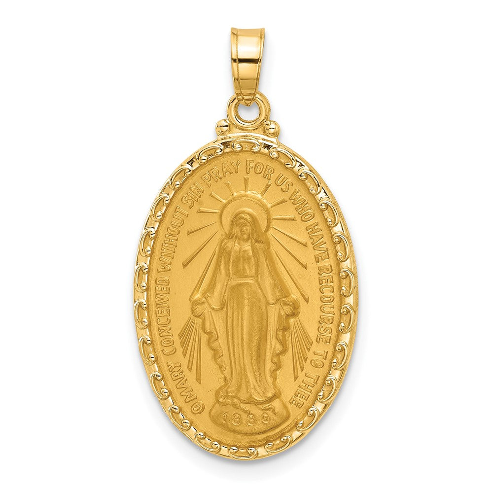 14k Satin and Polished Miraculous Medal Solid Oval Pendant - 3