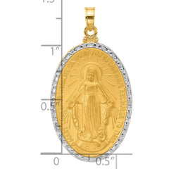 14K with Rhodium Satin and Polished Miraculous Medal Solid Oval Pendant - 3