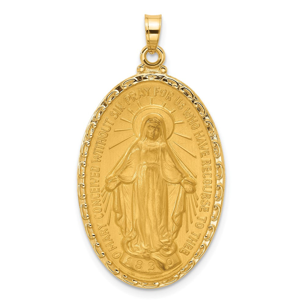 14k Satin and Polished Miraculous Medal Solid Oval Pendant - 4