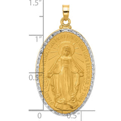 14K with Rhodium Satin and Polished Miraculous Medal Solid Oval Pendant - 2