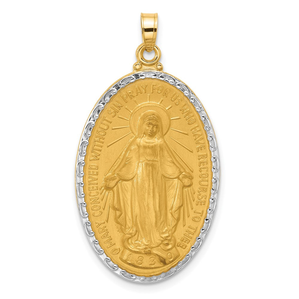 14K with Rhodium Satin and Polished Miraculous Medal Solid Oval Pendant - 2