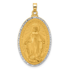 14K with Rhodium Satin and Polished Miraculous Medal Solid Oval Pendant - 2