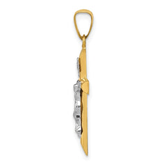 14k Two-tone INRI Hollow Crucifix Pendant - 12