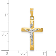 14k Two-tone INRI Hollow Crucifix Pendant - 12