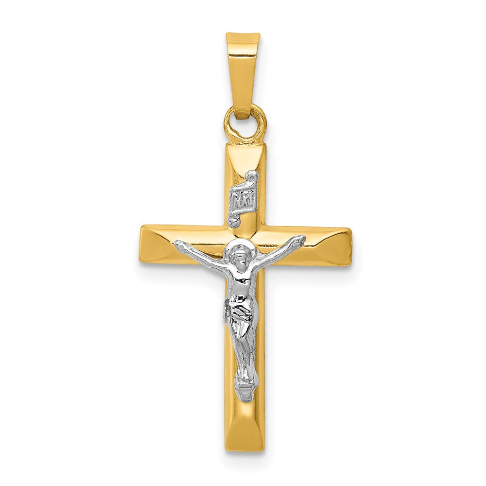 14k Two-tone INRI Hollow Crucifix Pendant - 12