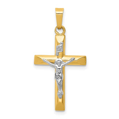 14k Two-tone INRI Hollow Crucifix Pendant - 12